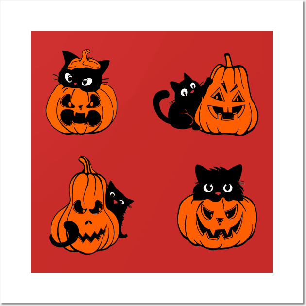 Cute Black Cats Funny Halloween Costume Kids Wall Art by Illustradise